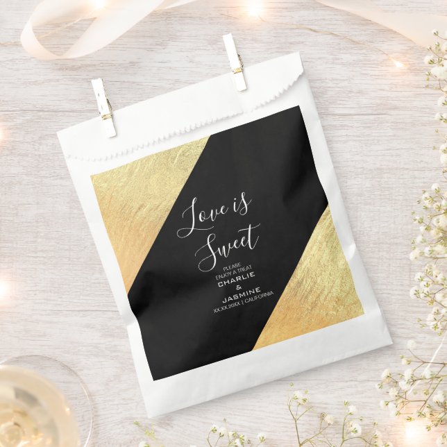 Elegant Modern Black & Gold Foil Wedding Favor Bag (Clipped)