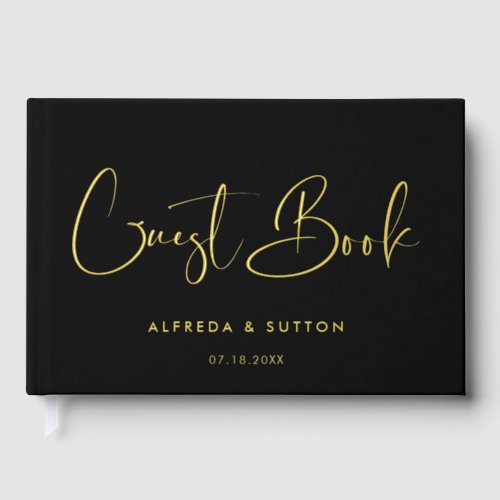 Elegant  modern black  Gold foil wedding Foil Guest Book