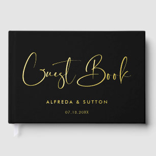 Elegant & modern black & Gold foil wedding Guest Book