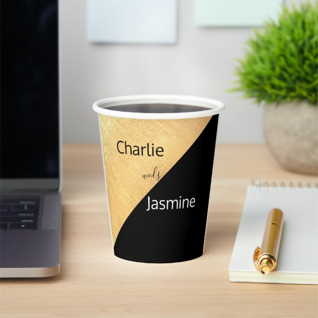 Elegant Modern Black & Gold Foil Wedding Paper cup (Insitu)