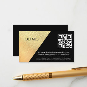 Elegant Modern Black & Gold Foil Wedding QR Enclosure Card