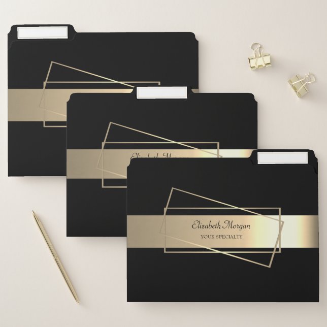 Elegant Modern Black Gold Frame, Stripe File Folder (Set)