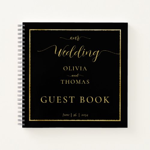 Elegant Modern Black Gold Frame Wedding Guest Book