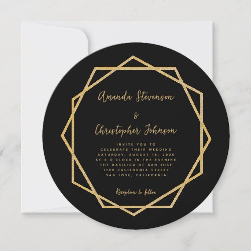 Elegant Modern Black Gold Geometric Wedding Invitation