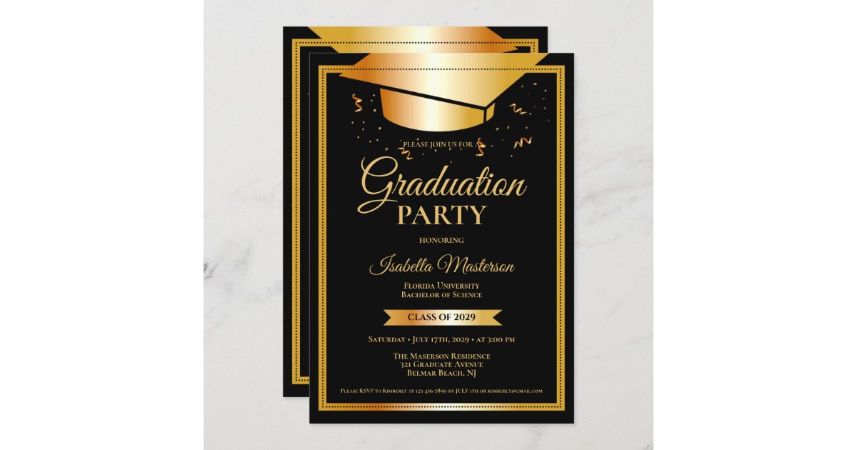 Elegant Modern Black Gold Graduation Party Invitation | Zazzle