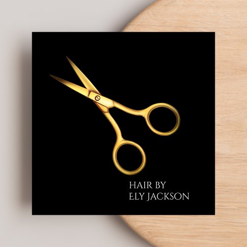 Elegant Modern Black  Gold Hair Stylist  Square Business Card