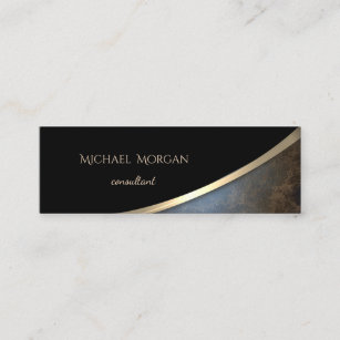 Elegant  Modern Black, Gold, Leather Look Mini Business Card