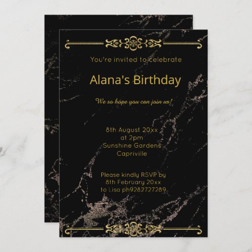 ELEGANT MODERN BLACK GOLD MARBLE BORDER INVITATION