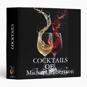 Elegant Modern Black Gold Monogram Cocktail Recipe 3 Ring Binder