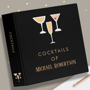 Elegant Modern Black Gold Monogram Cocktail Recipe 3 Ring Binder