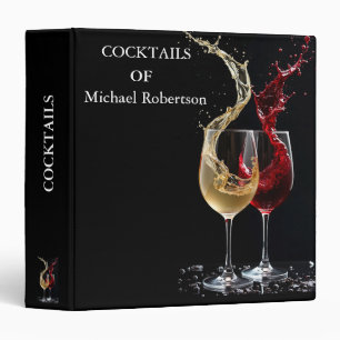 Elegant Modern Black Gold Monogram Cocktail Recipe 3 Ring Binder