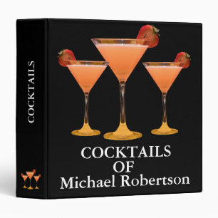 Elegant Modern Black Gold Monogram Cocktail Recipe 3 Ring Binder