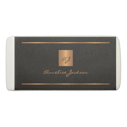 Elegant modern black gold monogram name eraser