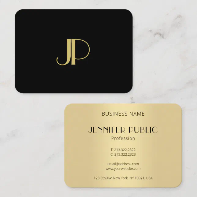 Elegant Modern Black Gold Monogram Template Business Card | Zazzle