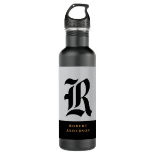 Elegant Modern Black Gold Monogrammed Stainless Steel Water Bottle