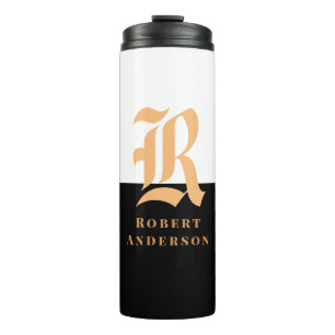 Elegant Modern Black Gold Monogrammed Thermal Tumbler
