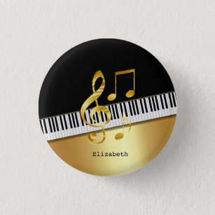 Elegant Modern Black Gold Music Notes,Piano Keys   Button