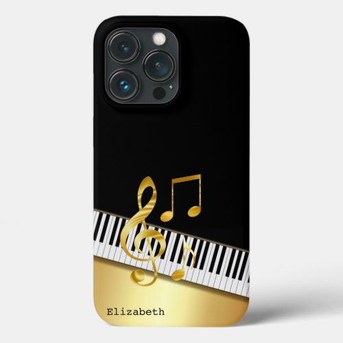 Elegant Modern Black Gold Music NotesPiano Keys iPhone 13 Pro Case