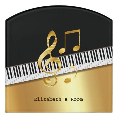 Elegant Modern Black Gold Music NotesPiano Keys   Door Sign