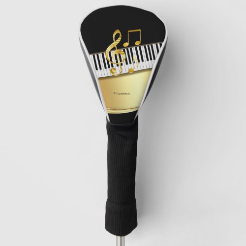 Elegant Modern Black Gold Music NotesPiano Keys   Golf Head Cover