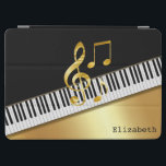 Elegant Modern Black Gold Music Notes,Piano Keys   iPad Air Cover<br><div class="desc">Elegant gold music notes,  piano keys on black background.</div>