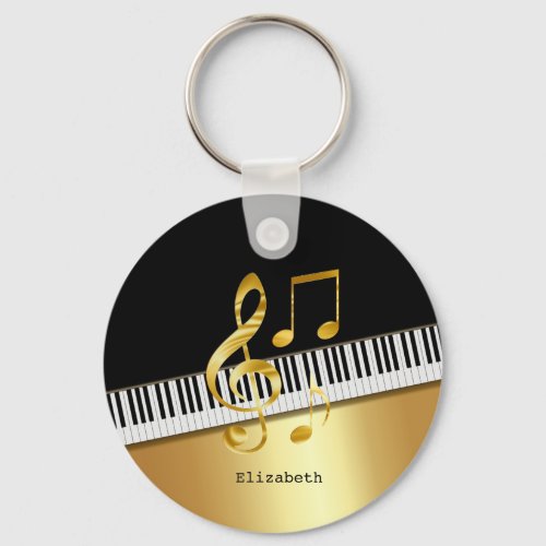 Elegant Modern Black Gold Music NotesPiano Keys  Keychain