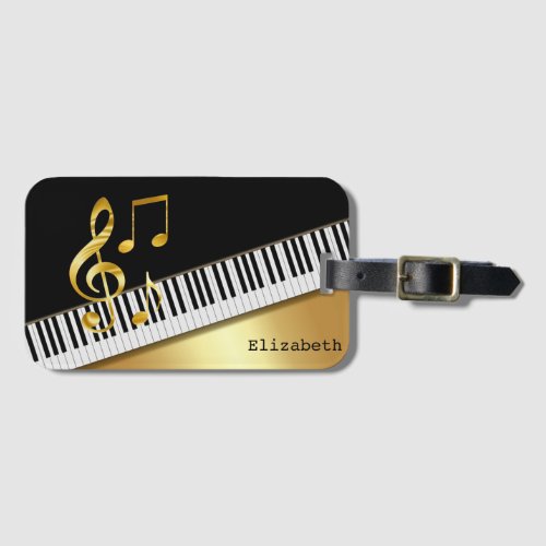 Elegant Modern Black Gold Music NotesPiano Keys  Luggage Tag