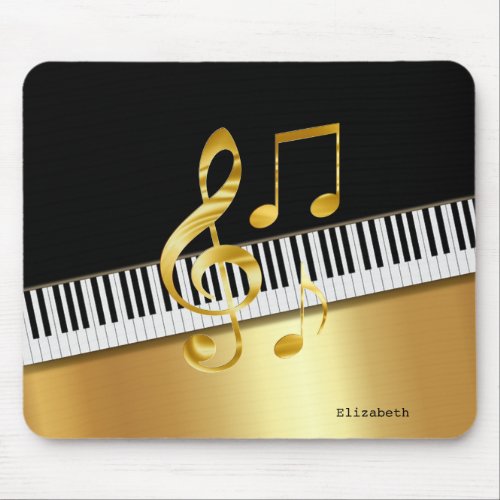 Elegant Modern Black Gold Music NotesPiano Keys   Mouse Pad