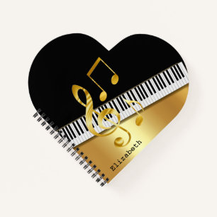 Elegant Modern Black Gold Music Notes,Piano Keys Notebook