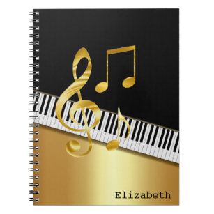 Elegant Modern Black Gold Music Notes,Piano Keys   Notebook