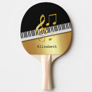 Elegant Modern Black Gold Music Notes,Piano Keys   Ping Pong Paddle