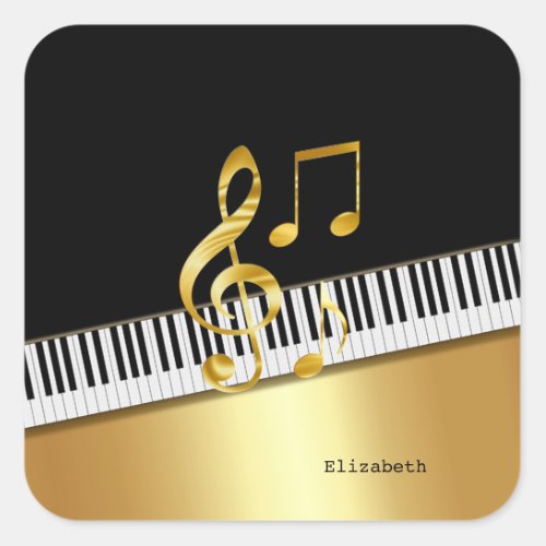 Elegant Modern Black Gold Music NotesPiano Keys   Square Sticker
