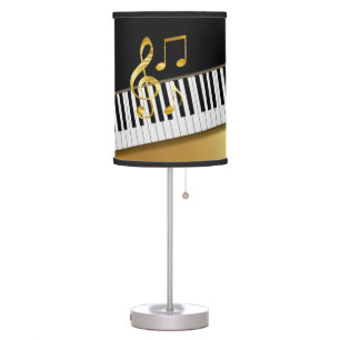 Elegant Modern Black Gold Music Notes,Piano Keys  Table Lamp