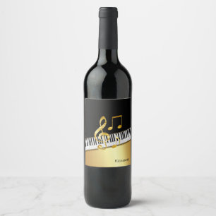 Elegant Modern Black Gold Music Notes,Piano Keys Wine Label