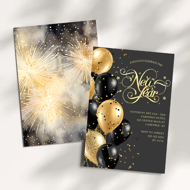 Elegant Modern Black Gold New Years Eve Party Invitation | Zazzle