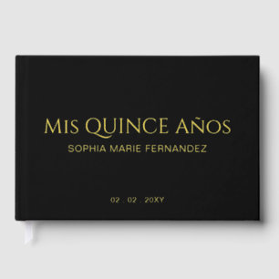 Elegant Modern Black Gold Photo Quinceañera Foil Guest Book