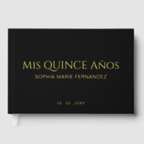 Elegant Modern Black Gold Photo Quinceañera Guest Book