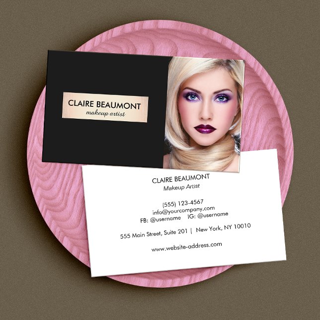 Elegant Modern Black Gold Plaque Salon Photo Card (Creator Uploaded)