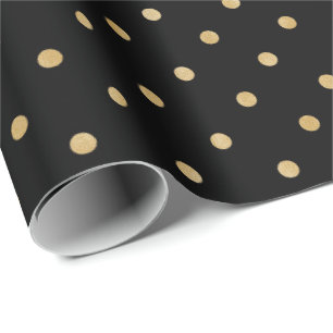 Elegant Modern Black Gold Polka Dots Pattern Wrapping Paper