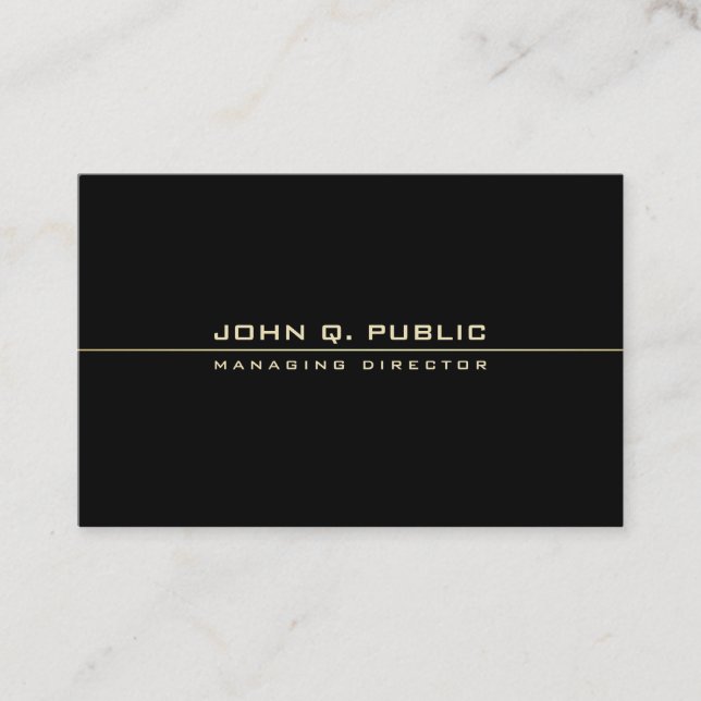 Elegant Modern Black Gold Professional Plain Top Business Card (Front)