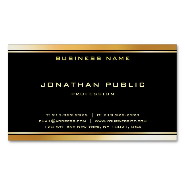 Elegant Modern Black Gold Professional Template Business Card Magnet (Front)