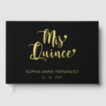 Elegant Modern Black Gold Quinceañera Foil Guest Book