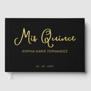 Elegant Modern Black Gold Quinceañera Foil Guest Book