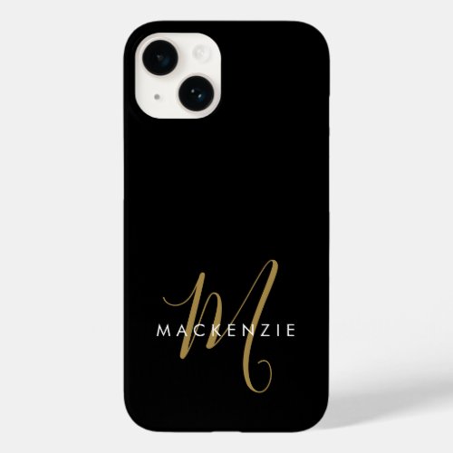 Elegant Modern Black Gold Script Monogram Case_Mate iPhone 14 Case