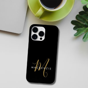 Elegant Modern Black Gold Script Monogram Case-Mate iPhone 14 Pro Max Case