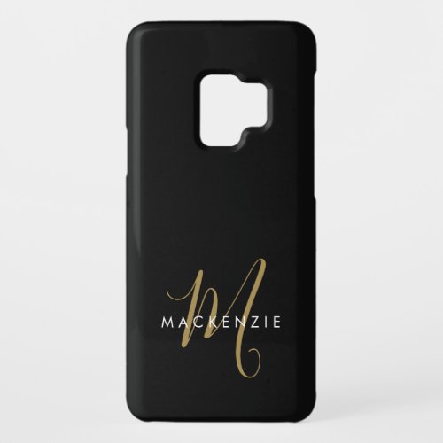 Elegant Modern Black Gold Script Monogram Case_Mate Samsung Galaxy S9 Case