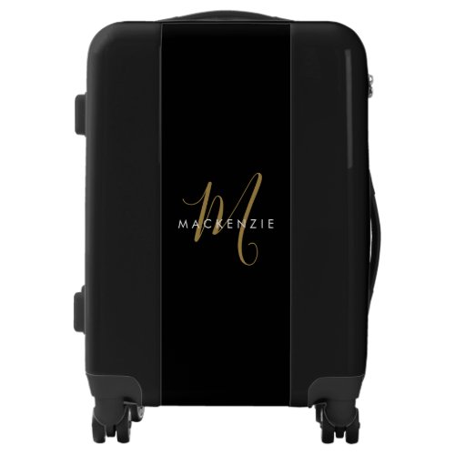 Elegant Modern Black Gold Script Monogram Luggage