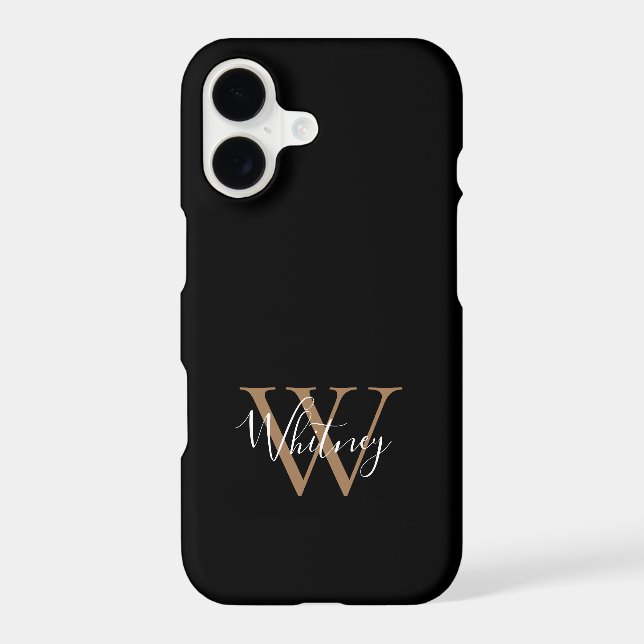 Elegant Modern Black Gold Script Monogram Name    Iphone Case (Back)