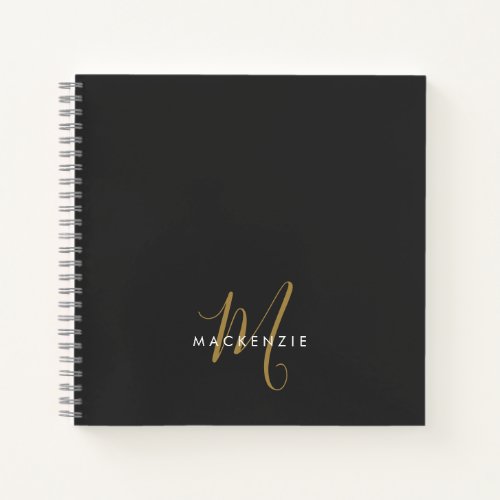 Elegant Modern Black Gold Script Monogram Notebook