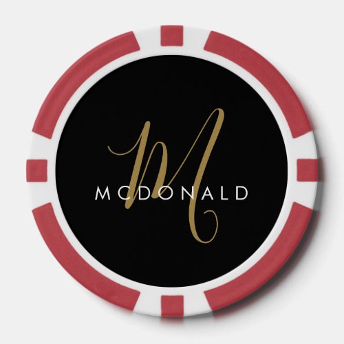 Elegant Modern Black Gold Script Monogram Poker Chips